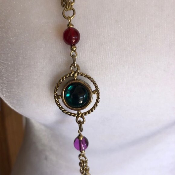 LADY REMINGTON Signed Cabochon Gold Tone Long Necklace 1980's - Picture 10 of 16